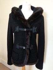 Georges Rech Vintage Black Wool Jacket With Ribbed Sleeves And Fur Trim - S. 12
