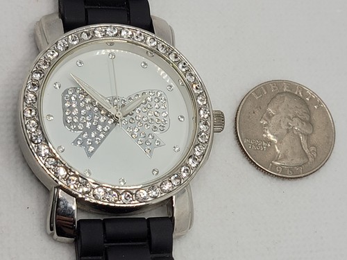 Ladies Casual Round Studded Bow Dial Silver Tone Black Poly Band Analog Watch J6 - Picture 7 of 9