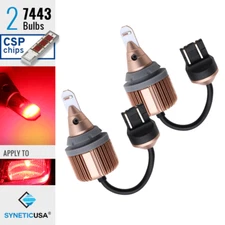 Syneticusa Red LED Brake Tail or Turn Signal Parking Light Bulbs 7440 7444 7443