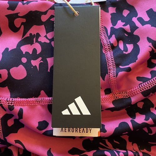 NWT adidas Optime Stash Pocket Pink/Black Floral Training Bike Shorts Sz XS - Picture 7 of 16
