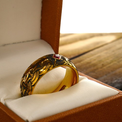 Viking Tungsten Ring, Ruby Tungsten Ring, Men's Wedding Band - Picture 7 of 12