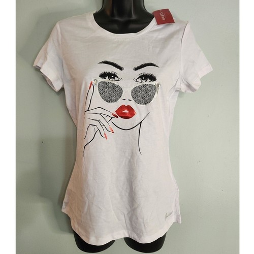 Guess Graphic Tee Crew Neck Short Sleeve Rhinestone Detail Top Size XL - Picture 2 of 5