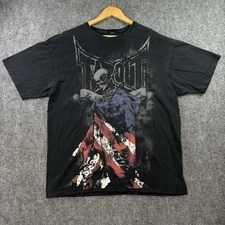 Y2K TAPOUT T-Shirt Men’s XL FADED Black Skull American Flag AOP Double Sided