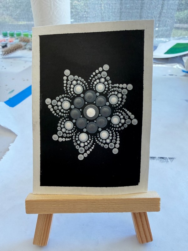 ACEO Original Dot Art Mandala Painting | Gray | Hand Painted Art Card