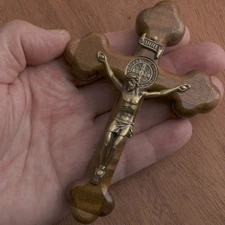 5.5" 14cm Wood Budded Wall Cross Crucifix Home Altar Catholic Antique Gold