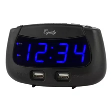 0.9 In. Blue LED Dual USB Digital Alarm Clock