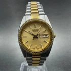 Seiko Watch Women 24mm Gold Dial Two Tone Daydate Round 7n83-0041 New Battery 59