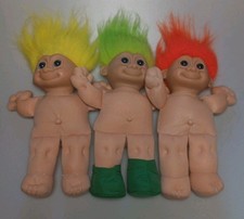 Russ Berrie Troll Dolls Set Of 3 Neon Hair soft body 12" Naked Vintage Lot 1990s