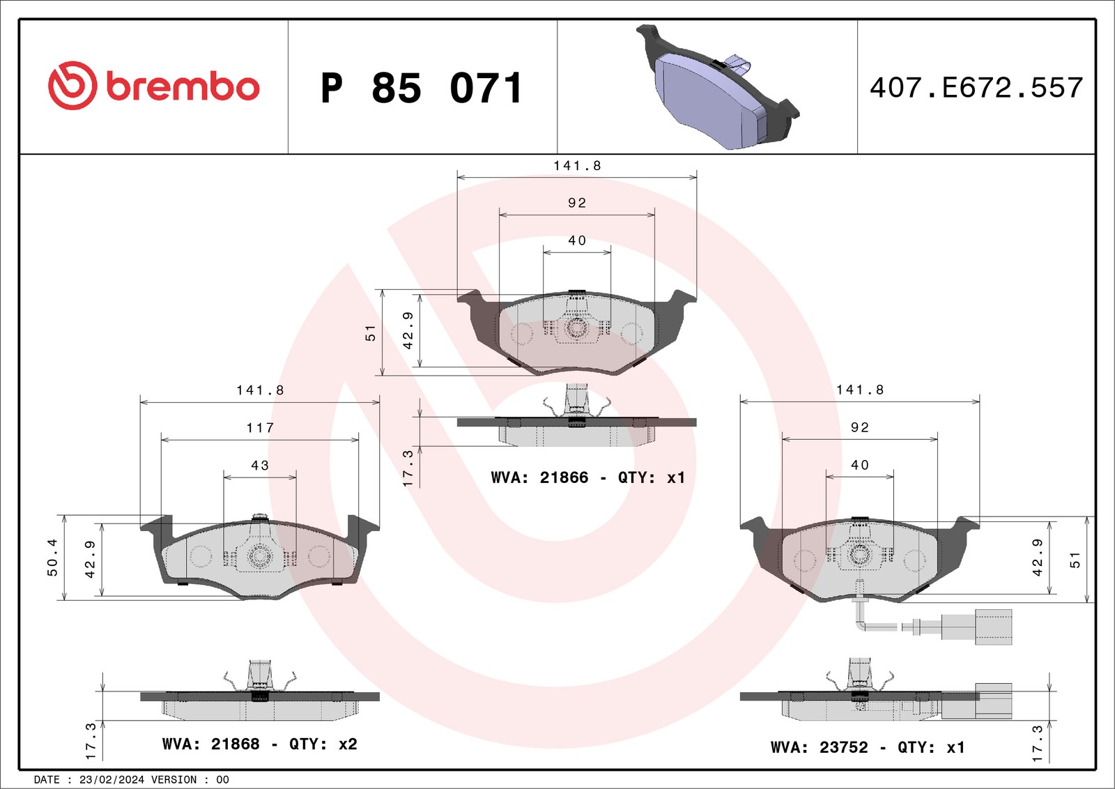 Für BREMBO KLOCKI SZCZEKI CYLINDERKI P 85 071 THE SEAT IBIZA IV - Bild 5