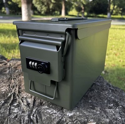 Lockable Metal Storage Box w Password Lock Portable Safe Tool and Ammo Case