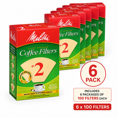 Melitta #2 Natural Brown Cone Coffee Filters 100 Count Pack (Pack of 6)