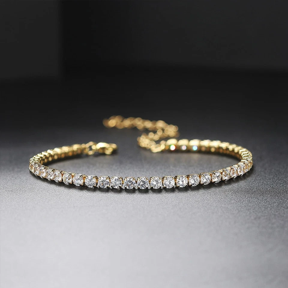 Elegante conjunto de brazalete y brazalete de tenis enchapado en oro de 18 quilates para mujer - apilable Foto 3 de 4