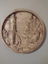 Handcrafted Nautical Ship and Lighthouse 3D Wall Plaque