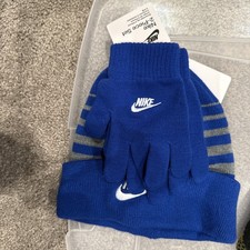Nike Youth Hat Gloves Set Blue Gray Beanie