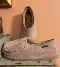 NEW Old Friend Suede Leather Open Toe Fur-Lined Adjustable Slippers, Size M 9-10