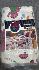Vintage 90s Barney The Dinosaur Fleece Blanket 72x90 Large The Lyons Group