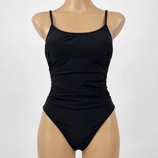 Kona Sol Black Ruched One Piece Swimsuit Women Large 12-14 Full Coverage New