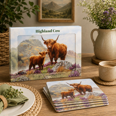 Sonderangebot 4er Set rutschfeste Korkunterlage Highland Kuh Tischsets & oder Untersetzer