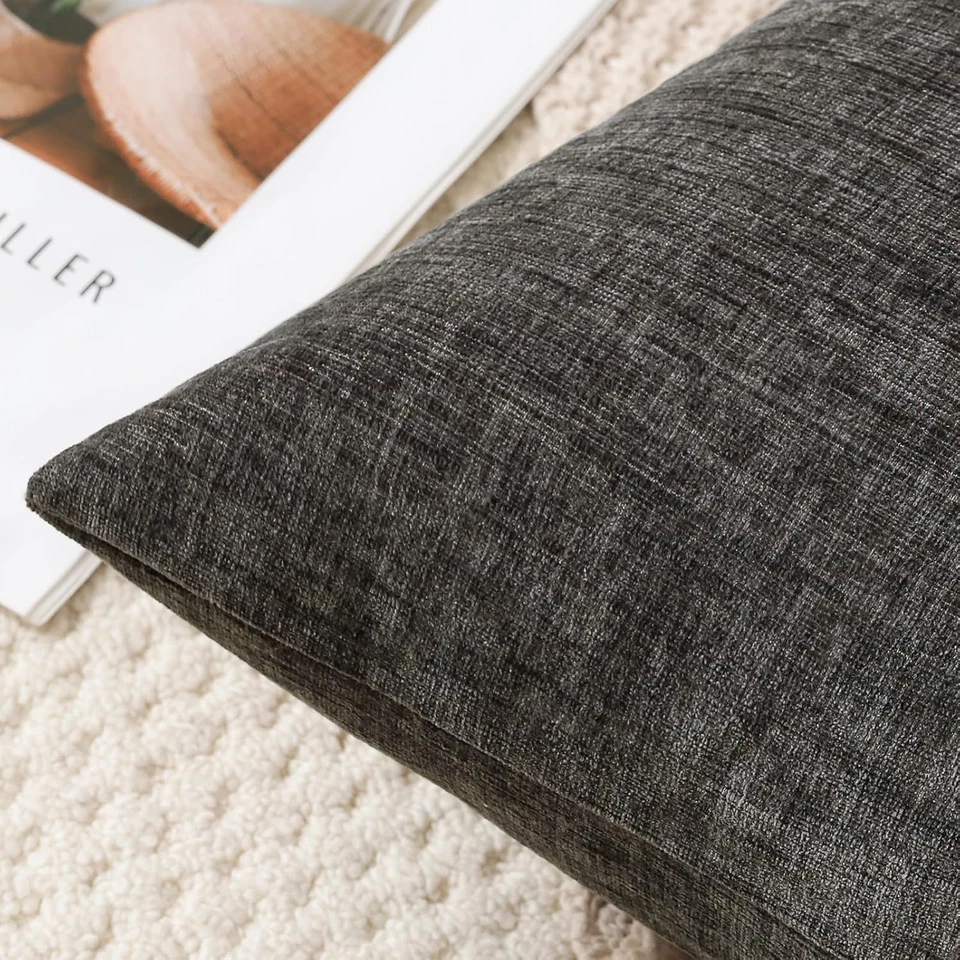 2er Set Chenille Kissenbezüge 40x40cm Dunkelgrau Wohnaccessoire Dekoration - Bild 4 von 4