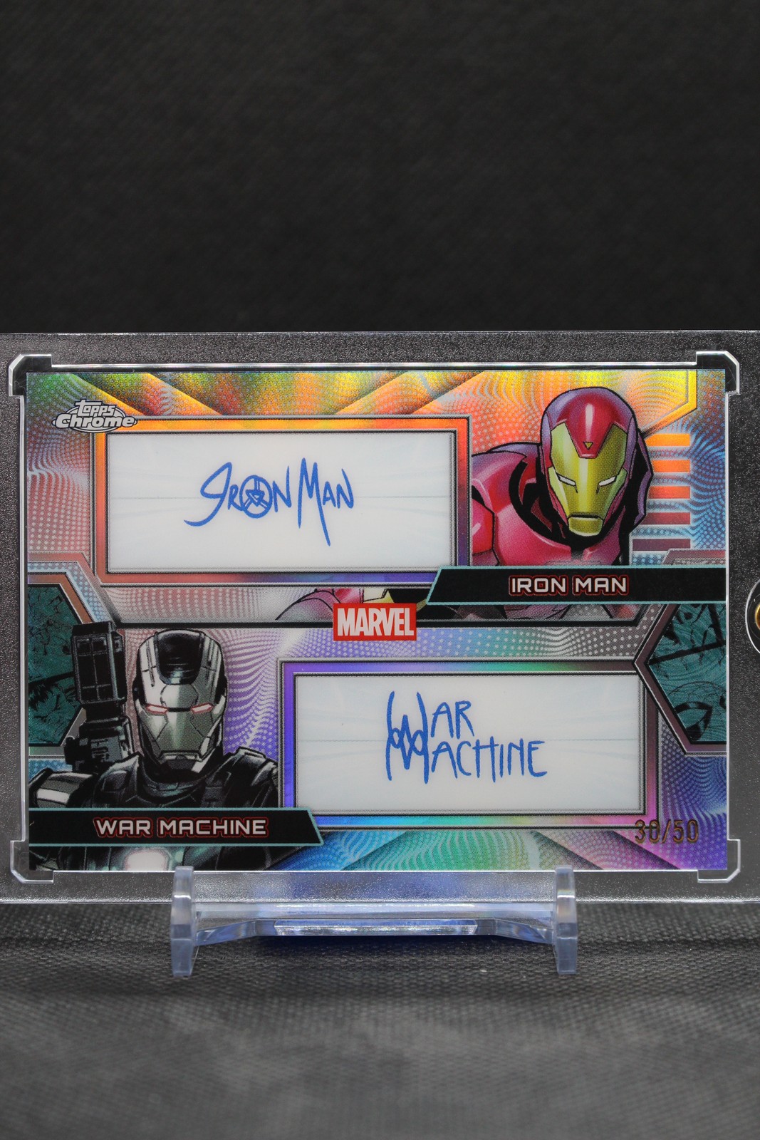 Iron Man / War Machine #MFD-WI Marvel 2026 Topps Chrome Dual Facsimile Autograph trading card — raw and PSA graded price guide