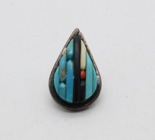 Native American Sterling Silver Turquoise Inlay SINGLE Earring Signed L.S