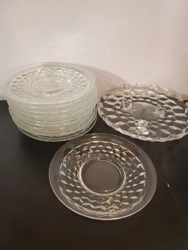 Vintage Fostoria American Clear Cube Plates & Icecream Plate Lot Starburst 
