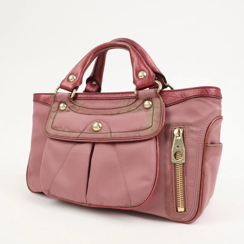 CELINE логотип нейлона кожи буги-вуги ручная сумка розовый подлинный б/у F/S - Изображение 3 из 4