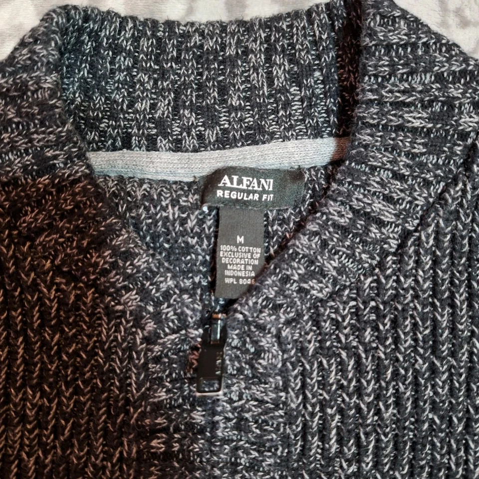 Cárdigan Suéter Alfani Para Hombres Negro Marl Peso Pesado Cremallera Frontal Talla M Calce Regular Foto 4 de 4