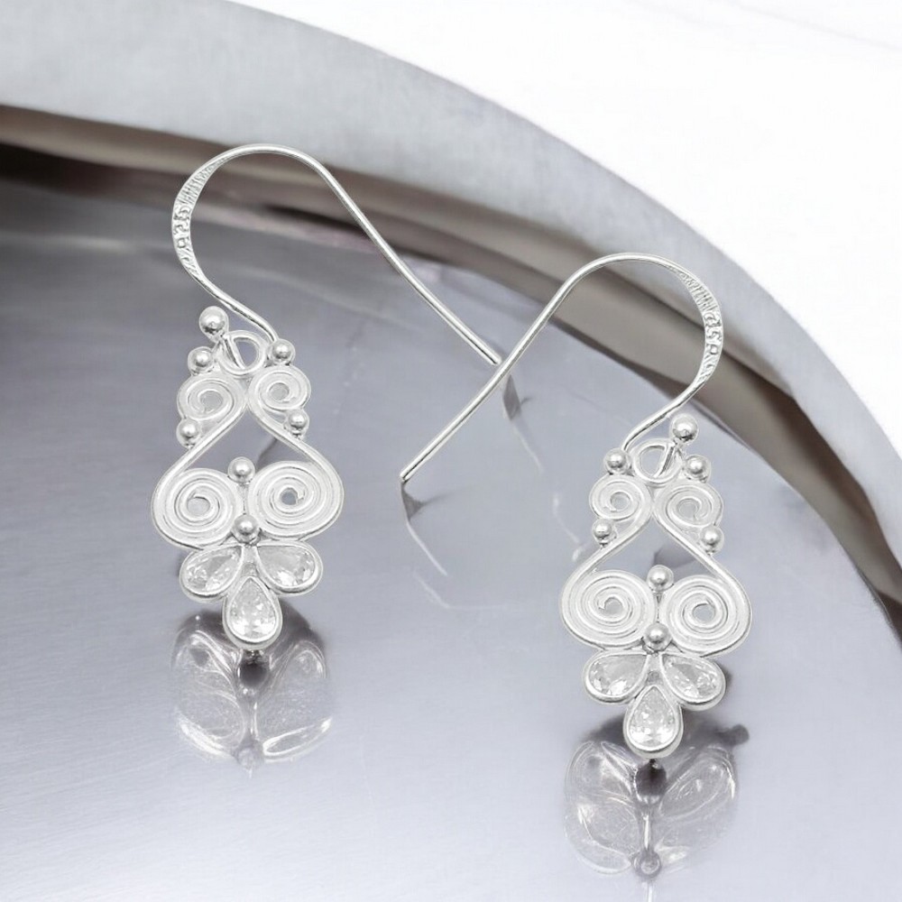 925 Silver Cubic Zirconia Gemstone Elegant Birthday Dangle Wife Earrings Jewelry