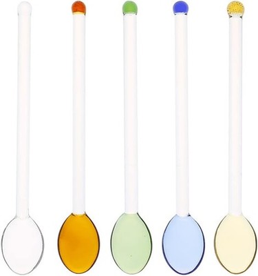 5 Pieces Glass Spoons for Coffee Teaspoons Glass Stirring Spoon Rod 5.9