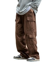 Mens Cargo Pants Drawstring Elastic Waist Casual Baggy Pant Streetwear Multi ...