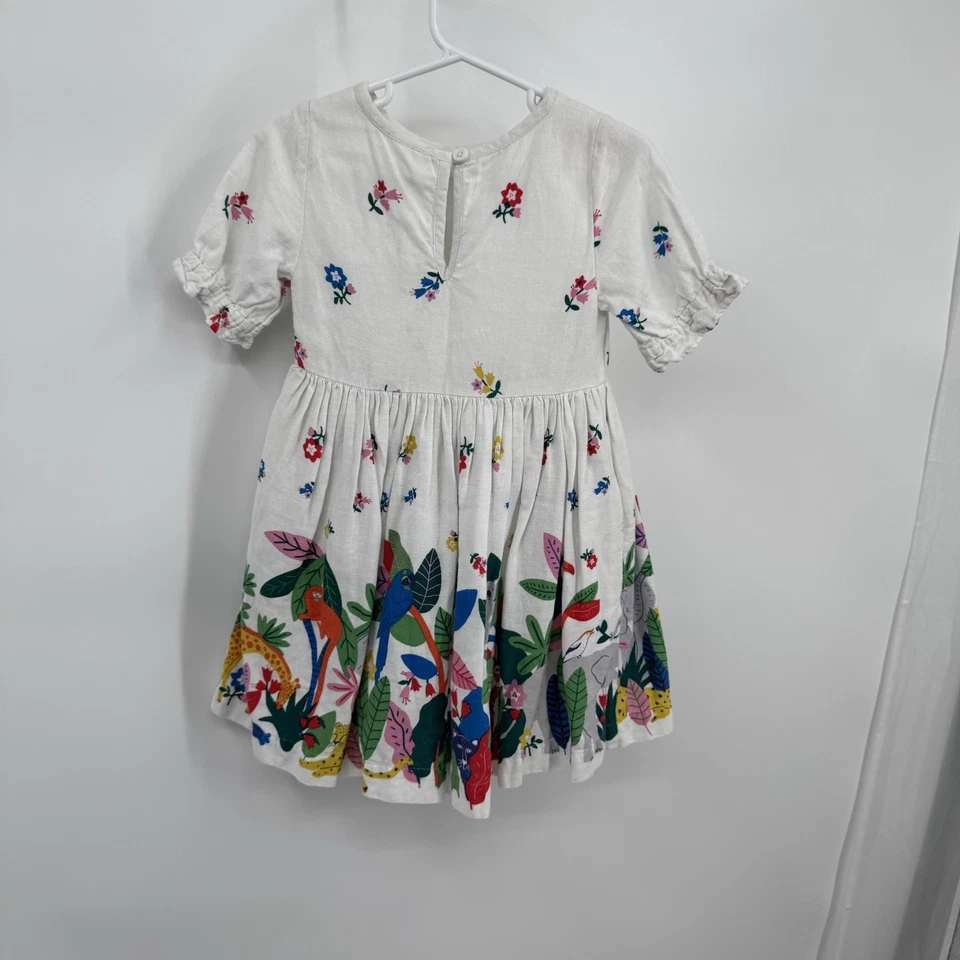 Mini Vestido Boden Selva Niñas 2-3 años Mezcla de Lino Niñas Capas Tul Floral Animal Foto 2 de 4