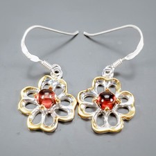 Handmade Natural Garnet Earrings 925 Sterling Silver /E133783