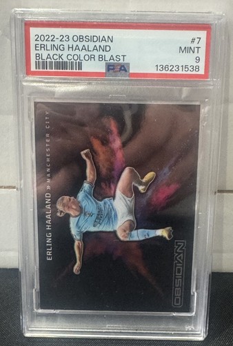 2022-23 Panini Obsidian ERLING HAALAND Black Colorblast SSP Man City #7 PSA 9