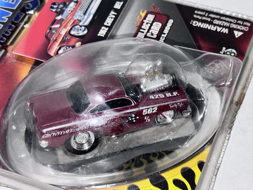 The Original Muscle Machines 1:64 1962 Chevy Bel Air Gasser Funline MOC Maroon - Picture 11 of 14