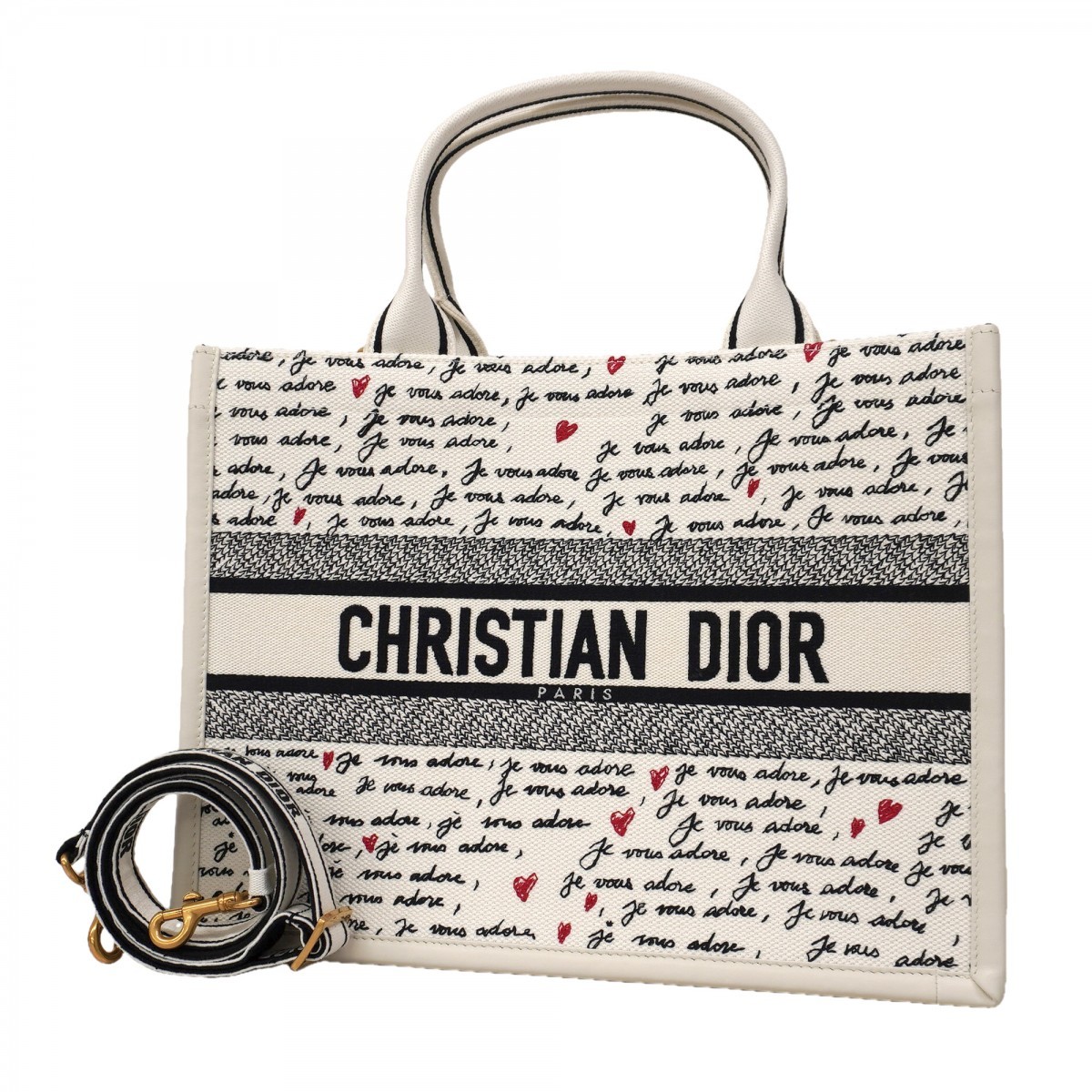 Auth [6bb1904] Christian Dior Tote Bag Book tote Canvas White Black Gold met...