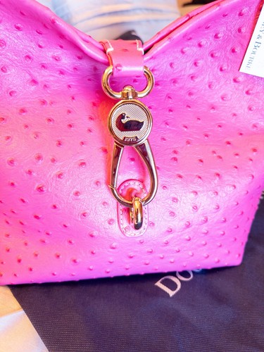 Dooney & Bourke Ostrich Logo Lock Hobo Women Purse Fuchsia New w Tags MSRP $358 - Picture 2 of 12