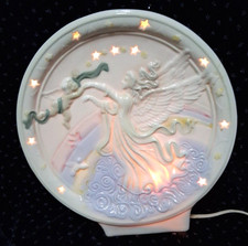 Porcelain Angel Night Light Lamp 8" Stars Cherub Pastel Color Vintage Holiday