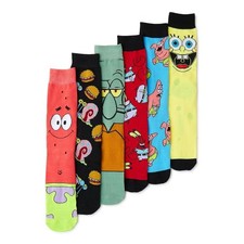 Hyp SpongeBob Squarepants Men's Novelty Casual Crew Socks 6-Pairs Size 8-12