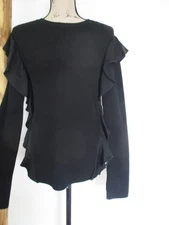 RED VALENTINO Black Ribbed  Ruffle  Sweater Top. Xs