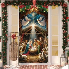 Christmas Nativity Scene Door Cover Outdoor Indoor Holiday Decoration Farmhouse