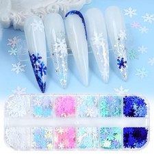 Christmas Smowflake Glitter Sequins 12 Grid Winter Mix Colors Snowflake