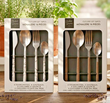 Luxury Cutlery Set Marble & Wood Effect Handle Stainless Steel 16 pcs for 4
