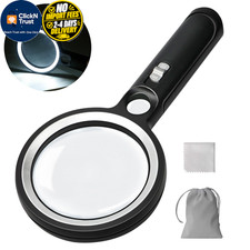 Handheld Magnifying Glass with Light, 10X 30X Optical 90mm, Black