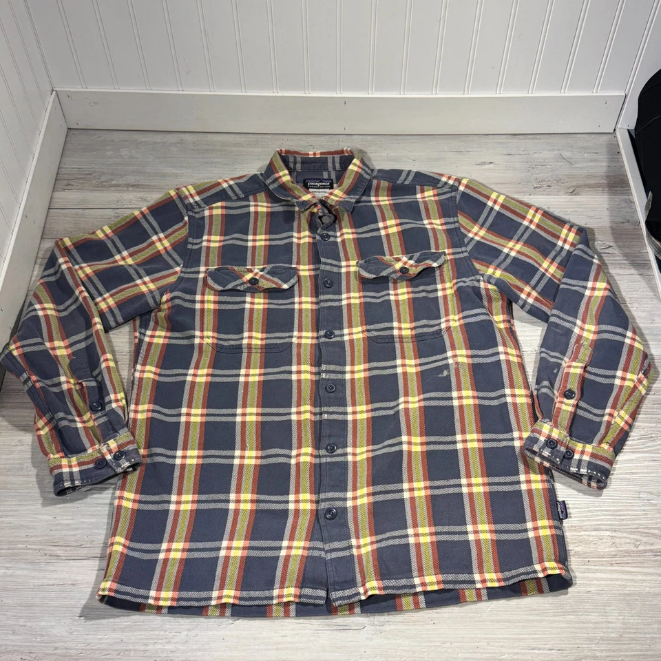 Camisa a Cuadros Patagonia Algodón Orgánico Franela Para Hombre M Azul Amarillo Rojo Envejecido Foto 2 de 4