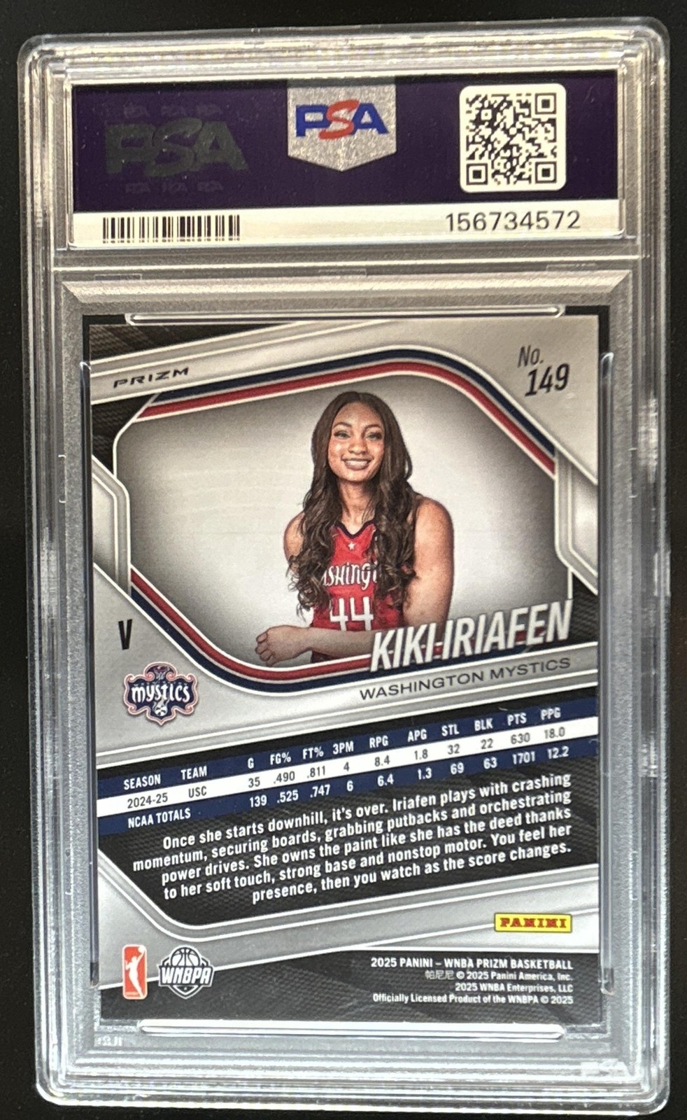 2025 Panini WNBA Prizm Kiki Iriafen RC Silver Rookie #149 Mystics PSA 10 view 2