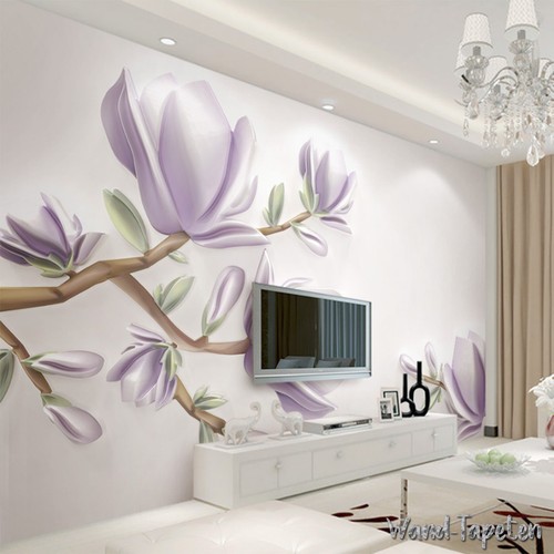 Vlies Fototapete Wandtapete Wandbilder Lila 3D Magnolienblütenrelief 3588 - Picture 1 of 2