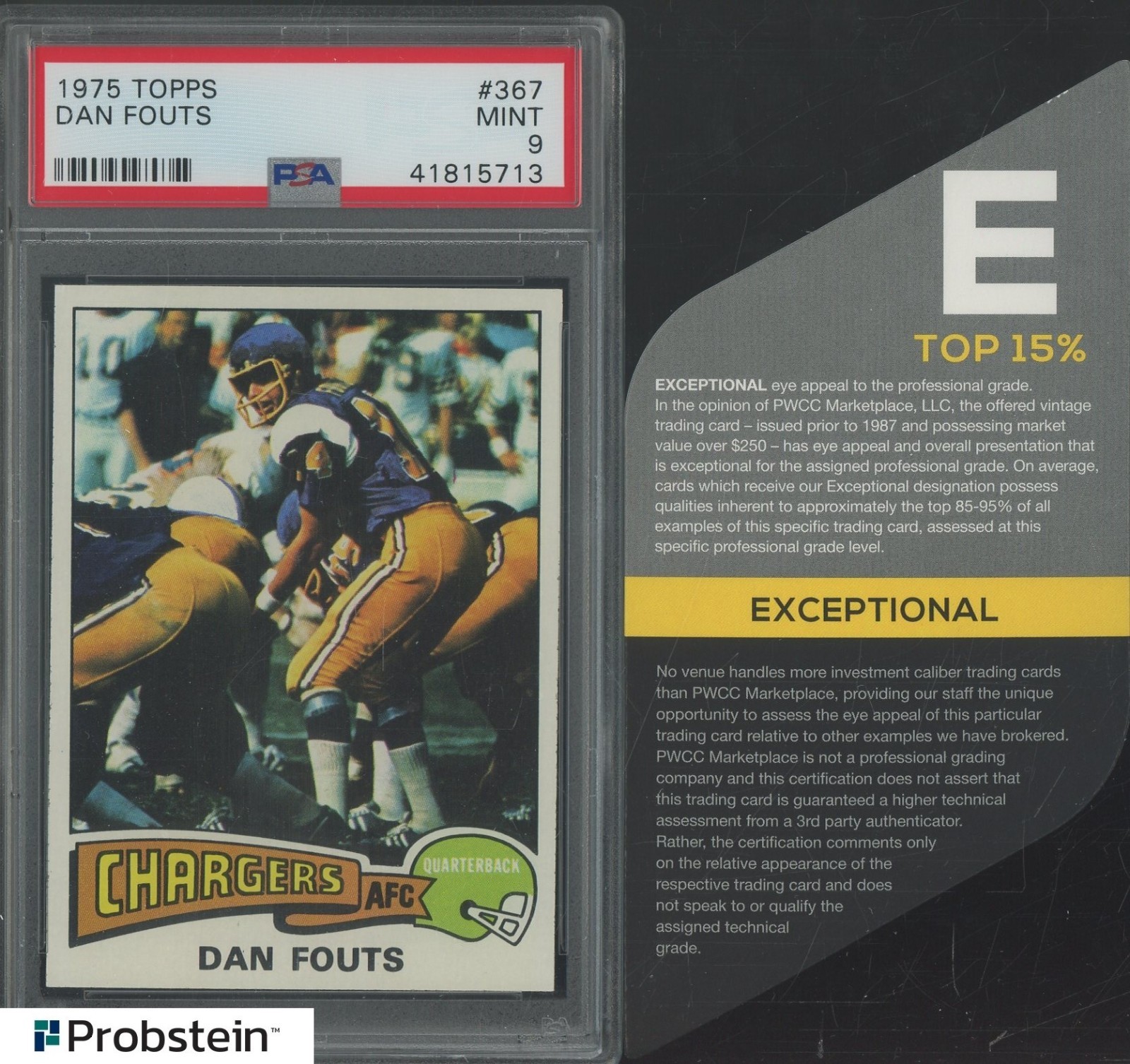 1975 Topps Football #367 Dan Fouts Chargers RC Rookie HOF PSA 9 MINT PWCC-E