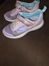 SKECHERS Kids Glitter Hook Loop Low Top Sneakers Purple Pink Blue 12 EU28