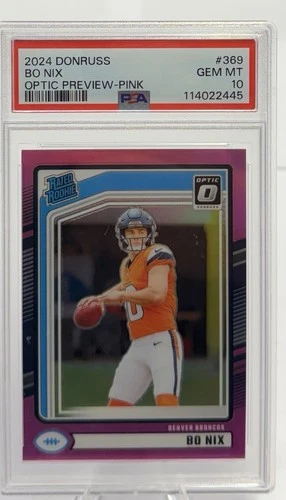 2024 Panini Donruss - Rated Rookie Bo Nix #369 Optic Preview Pink Prizm (RC)